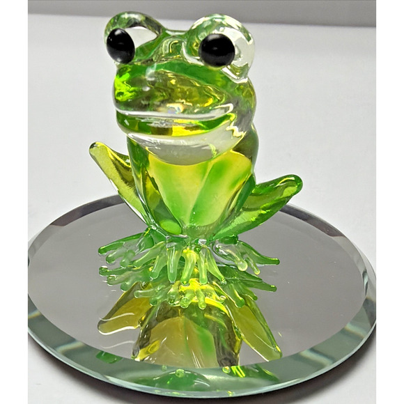 Vintage Glass Baron Green Frog On Mirror Smiling - Picture 10 of 12